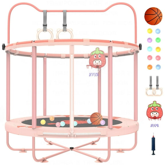 Gardenature 5ft/60'' Toddler Trampoline for Ages 1-6, Indoor & Outdoor Mini Trampoline With Adjustable Gym Bar, Enclosure for Baby, Gift for Boys & Girls