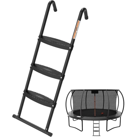 Gardenature Trampoline Ladder 3 Steps with Horizontal Wide Steps Universal Hook Trampoline Stairs Trampoline Accessories for Kids Black