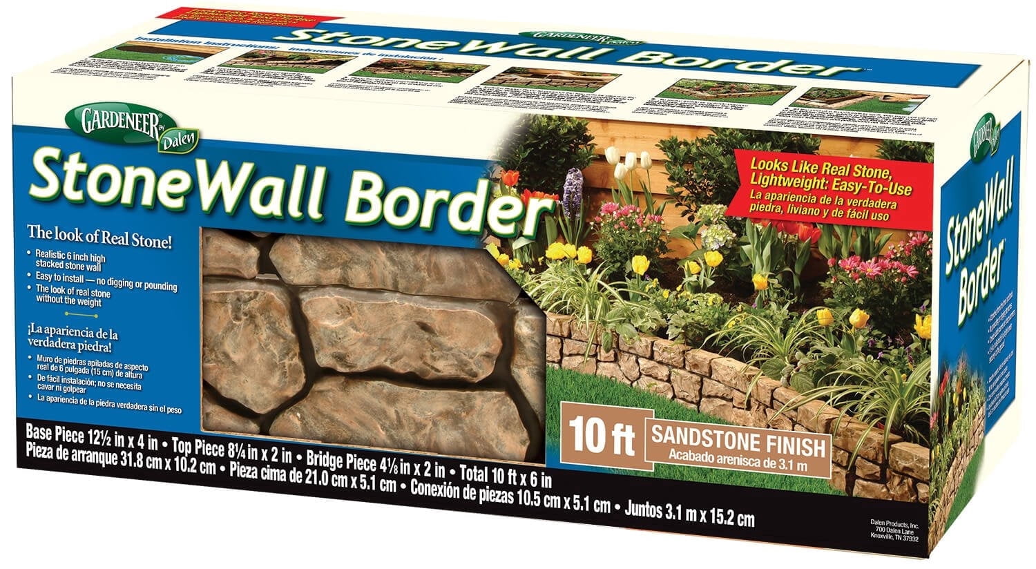 Gardeneer by Dalen Stone Wall Border Landscape Edging Border – 6 Inch Garden Edging Border – Hand Painted Easy DIY Installation Edging for Landscaping – Lightweight Realistic Design (Sandstone)