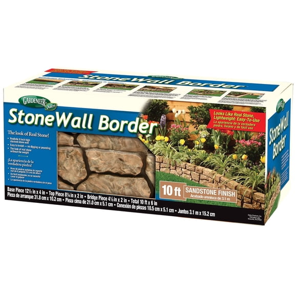 Gardeneer by Dalen Stone Wall Border Landscape Edging Border 6 Inch Garden Edging Border Hand Painted Easy DIY Installation Edging for Landscaping Lightweight Realistic Design (Sandstone)