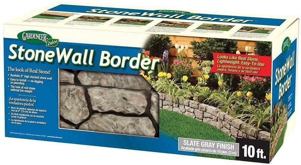Gardeneer by Dalen StoneWall Border™ - Landscape Edging - Weatherproof Material - 10 feet of Coverage - Durable and Easy to Install - Slate Gray