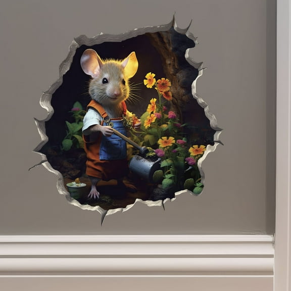 Gardener Mouse in Mouse Hole Decal - Mouse Hole 3D Wall Sticker