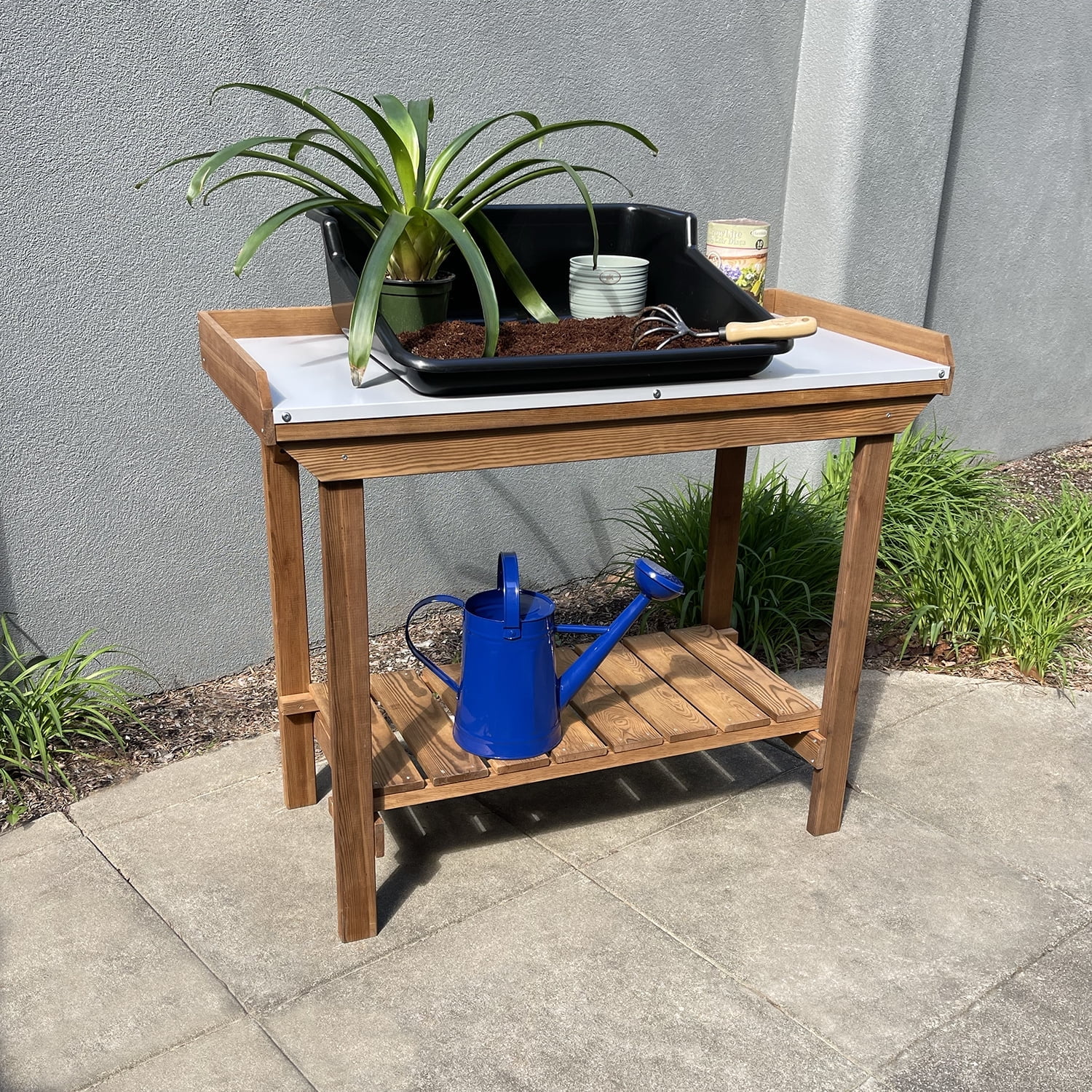 Eco-Friendly Pine and Spruce Potting Table with Tin Surface