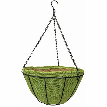 Gardener Select GSALDJ214 14 in. Jute Hanging Basket with Coco Liner, Green