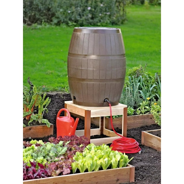 Gardener's Supply Company Wooden Rain Barrel Stand Sturdy Cedar Wood Rainwater Collection