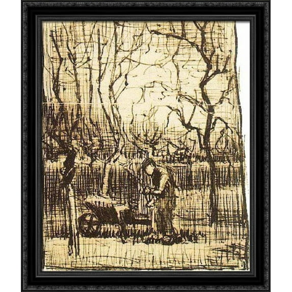 Gardener with a Wheelbarrow 28x34 Large Black Ornate Wood Framed Canvas Art by Vincent van Gogh