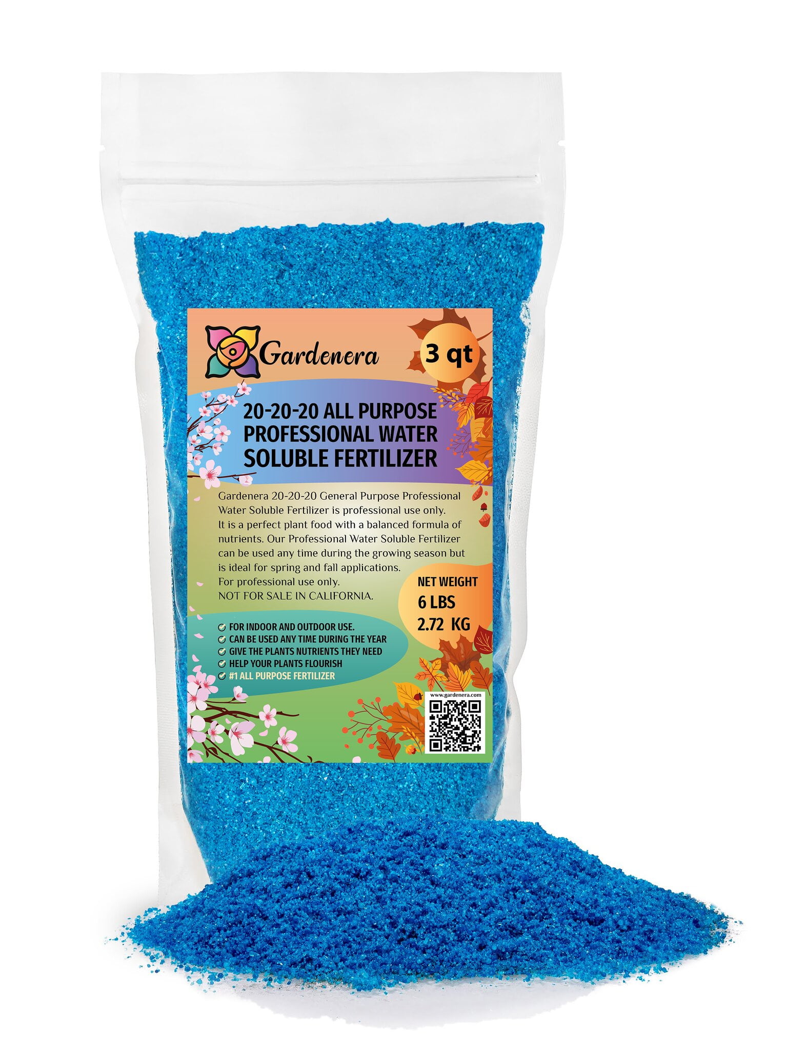 GARDENERA Premium 20-20-20 All Purpose Water Solubable Fertilizer for All Plant - Promotes Biomass Growth and Vibrant Leaf Color - 3 Quart