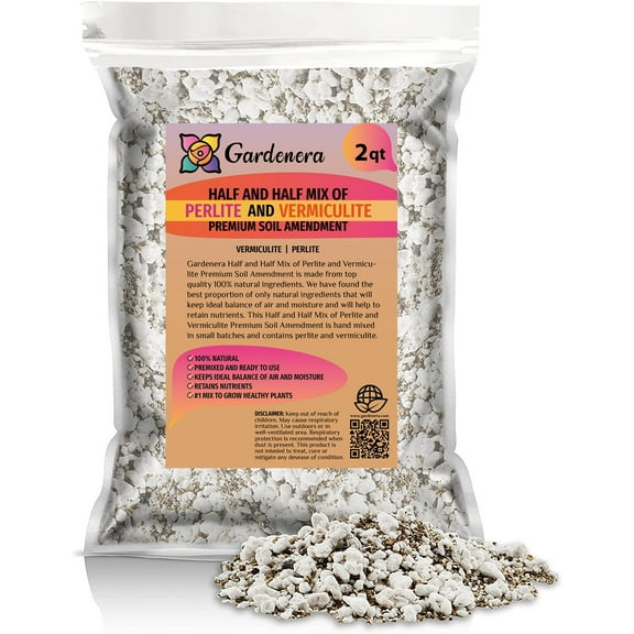 Gardenera 50/50 Perlite Vermiculite Blend - Unlock the Secret to Thriving Plants with Superior Drainage and Moisture Retention - 2 QUART