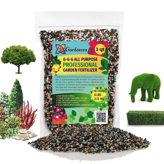 Gardenera 6-6-6 All Purpose Professional Garden Fertilizer - Fuel Robust Growth in Shrubs, Trees, Gardens, and Flowers - 3 QUARTS
