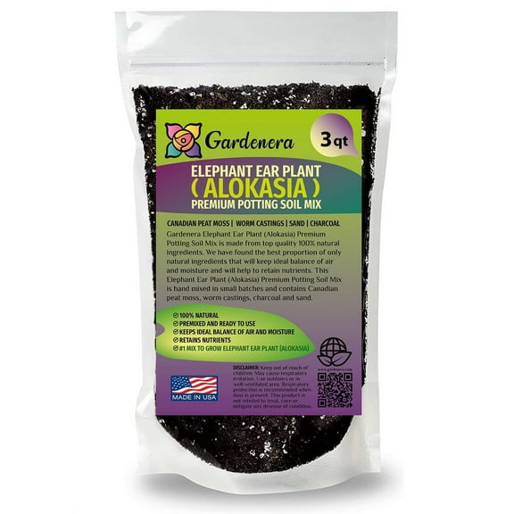 🌿 Gardenera Elephant Ear Plant Potting Mix - Proven Formula for Thriving Alokasia Plants - Enhances Soil Drainage and Aeration - 3 QUART
