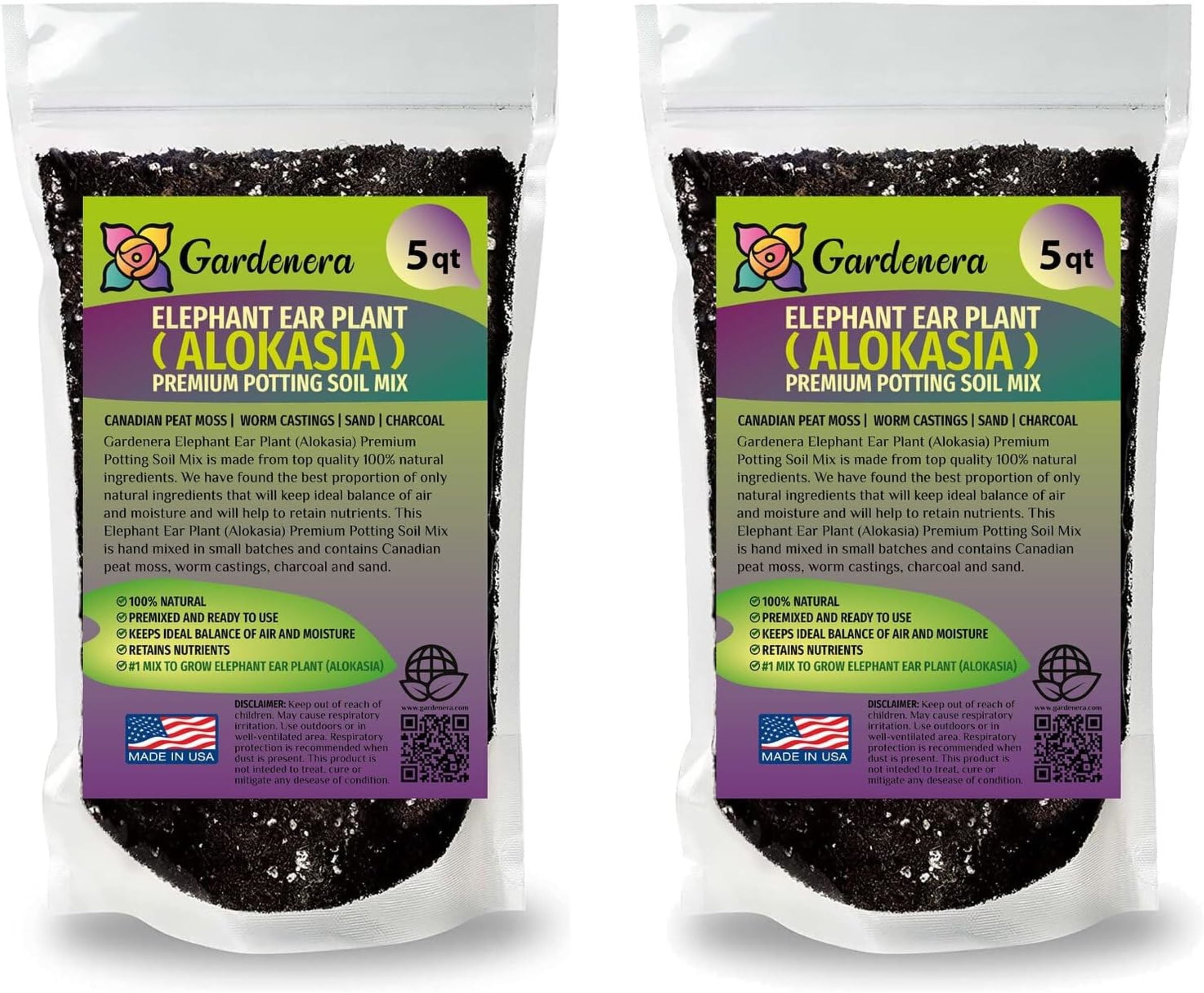 Gardenera Elephant Ear Plant Potting Soil - All-Natural Blend for Thriving Alokasia Plants - Promotes Healthy Root Penetration and Nutrient Uptake - 10 Quart