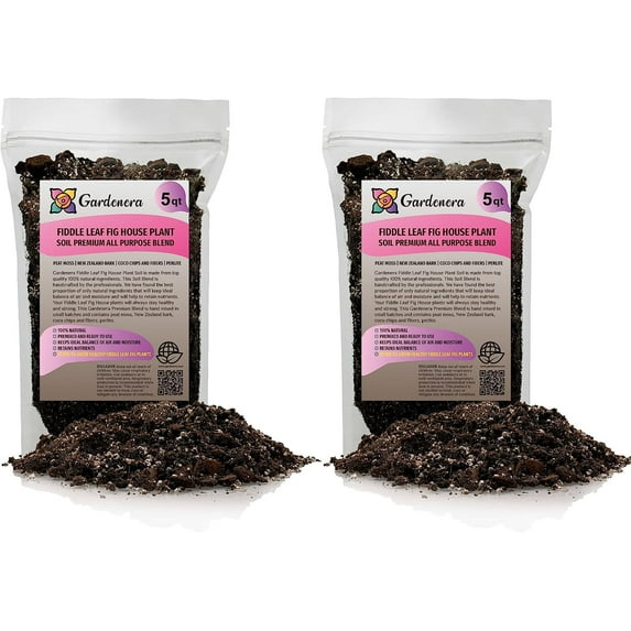 ⭐ Gardenera Fiddle Leaf Fig House Plant Soil Premium All Purpose Blend - Peat Moss, New Zealand Bark, Coco Chips and Fibers, Perlite - 10 Quart Bag