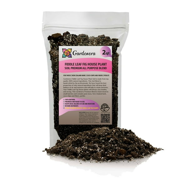 ⭐ Gardenera Fiddle Leaf Fig House Plant Soil Premium All Purpose Blend - Peat Moss, New Zealand Bark, Coco Chips and Fibers, Perlite - 2 Quart Bag