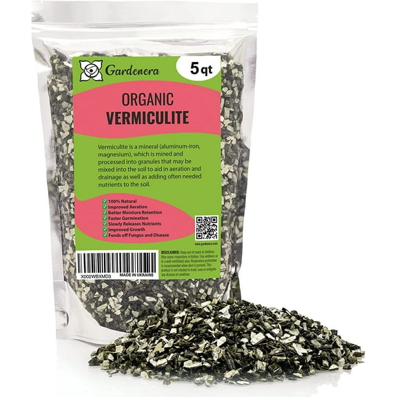 ⭐ Gardenera Horticultural Organic Vermiculite - Medium Grade - Natural Soil Additive for Potted Plants - Orchids - Hydroponics - Terrariums (5 Quart)