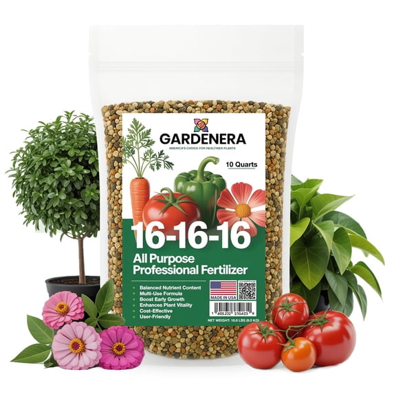 ⭐ Gardenera Labs 16-16-16 Premium All Purpose Professional Fertilizer - Lawn, Flower, Tree, Shrub & Vegetable Fertilizer (10 Quarts)