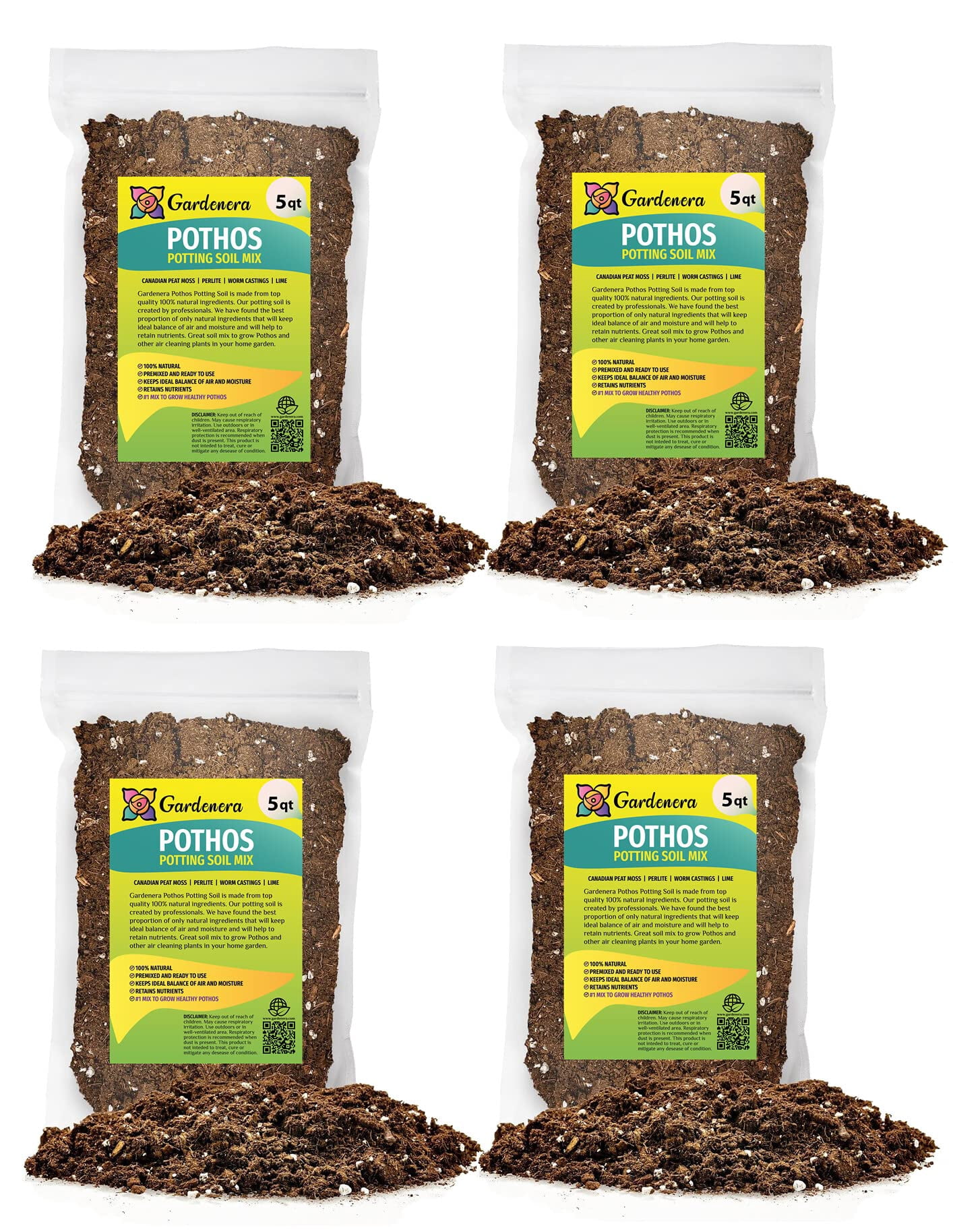 ⭐ Gardenera Labs Air-Purifying Plant Potting Mix - 20 QUART - Potting Soil for Pothos, Parlor Palm, and Peace Lily - Made with Natural and Organic Ingredients (4 Bags of 5 Quart)
