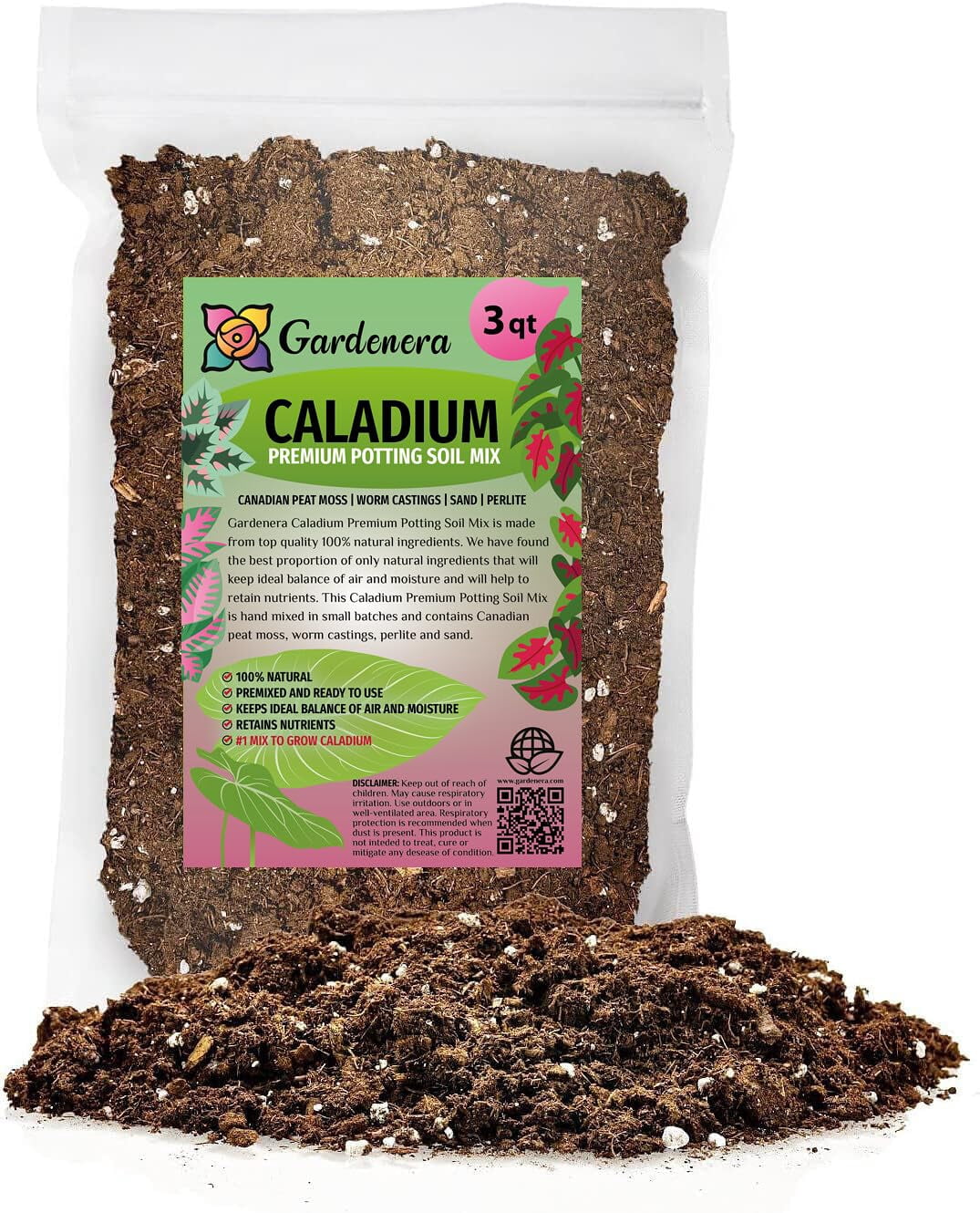 🌿 Gardenera Labs Caladium Plant Potting Mix - Proven Formula for Thriving Caladium - Enhances Patterns and Vigorous Growth - 3 QUART