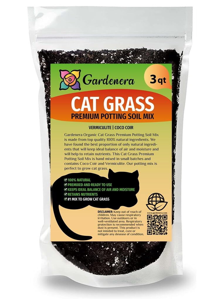 🌿 Gardenera Labs Cat Grass Potting Mix - Crafted with Care to Meet Your Cat's Natural Cravings - 3 QUARTS