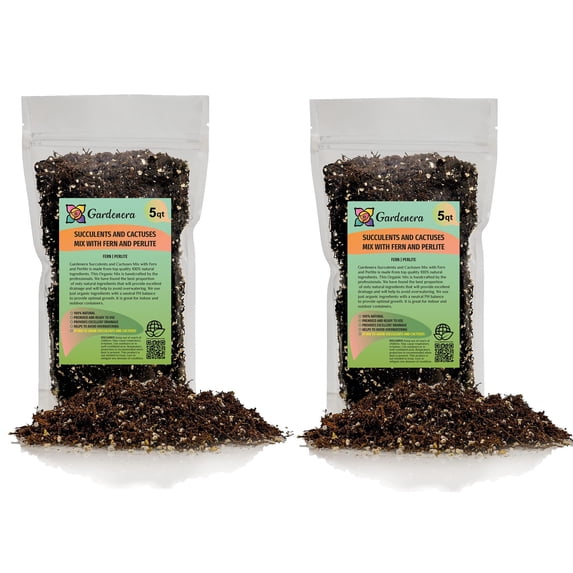 Gardenera Labs Fern + Perlite Soil Mix - 10 Quart - for Repotting and Planting Succulents and Cactuses (2 Bags of 5 Quart)