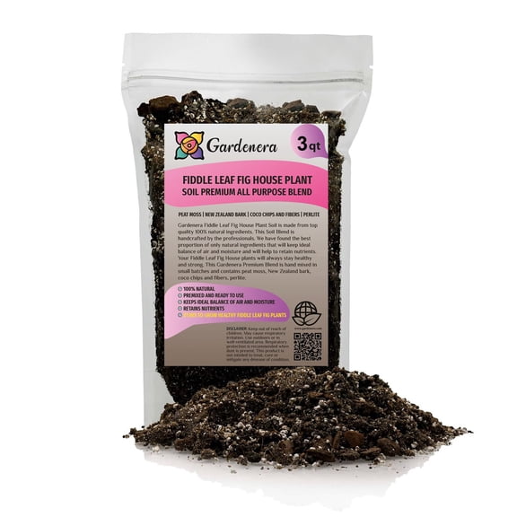 ⭐ Gardenera Labs Fiddle Leaf Fig Soil Mix - Premium Blend of Peat Moss, New Zealand Bark, Coco Chips, and Perlite for All Purpose Planting - 3 Quart Bag
