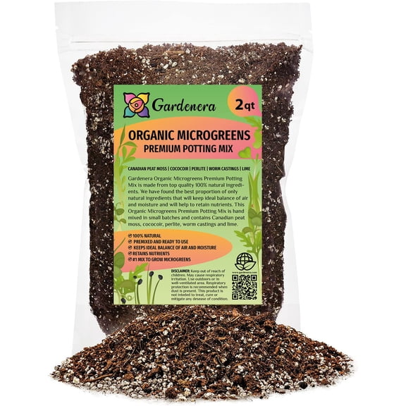🌱 Gardenera Labs Hand-Blended Organic Microgreens Premium Potting Mix, Enriched with Canadian Peat Moss, Cococoir, Perlite, Worm Castings, and Lime - 2 QUART