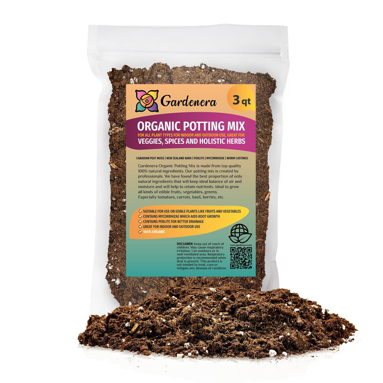 Gardenera Labs Organic Potting Mix for All Plant Types for Indoor and Outdoor Use, Great for Veggies, Spices, and Holistic Herbs - (3 Quart Bag)