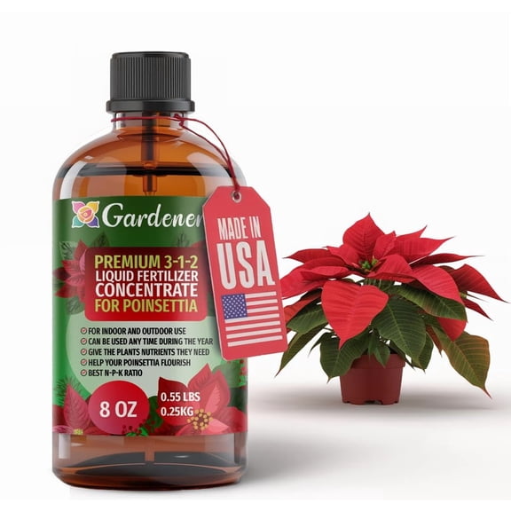⭐ Gardenera Labs 🎄 Poinsettia Plant Fertilizer - 3-1-2 NPK - Organic Liquid Plant Food for Christmas Flowers and Trees - 8oz Concentrate