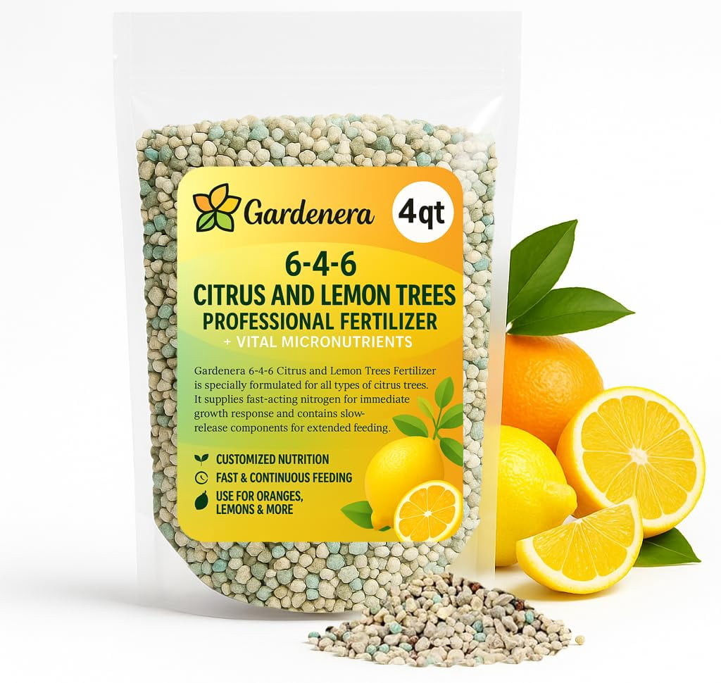 ⭐ Gardenera Labs Premium Citrus Fertilizer + Vital Micronutrients - Perfect Balanced NPK for All Citrus - for Indoor and Outdoor Plants - Orange, Lime, Avocado and Lemon Tree Fertilizer - 4 QUARTS