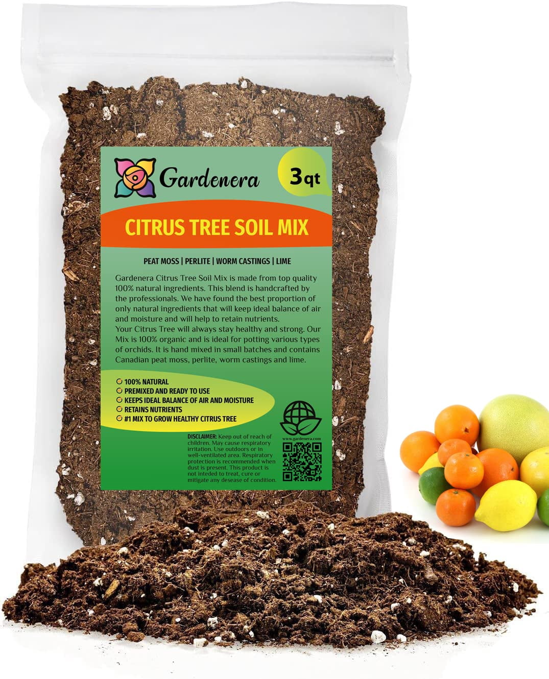 ⭐ Gardenera Labs 🍊🍋 Premium Citrus Tree Potting Soil Mix - 3 QUART - Special Blend for Indoor Oranges, Lemons, Limes and More