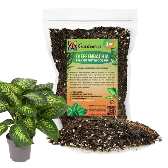 Gardenera Labs Premium Dumb Cane Potting Soil Mix - Ideal Blend for Growing Robust and Healthy Dumb Cane Plants - 3 Quart
