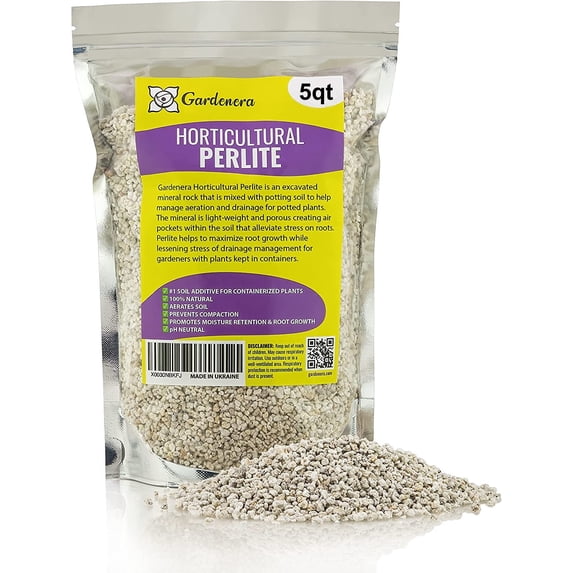 Gardenera Labs Premium Organic Perlite - Medium Grade - Horticultural Soil Amendment for Indoor & Outdoor Container Plants for Drainage Management and Enhanced Growth - 5 Quart