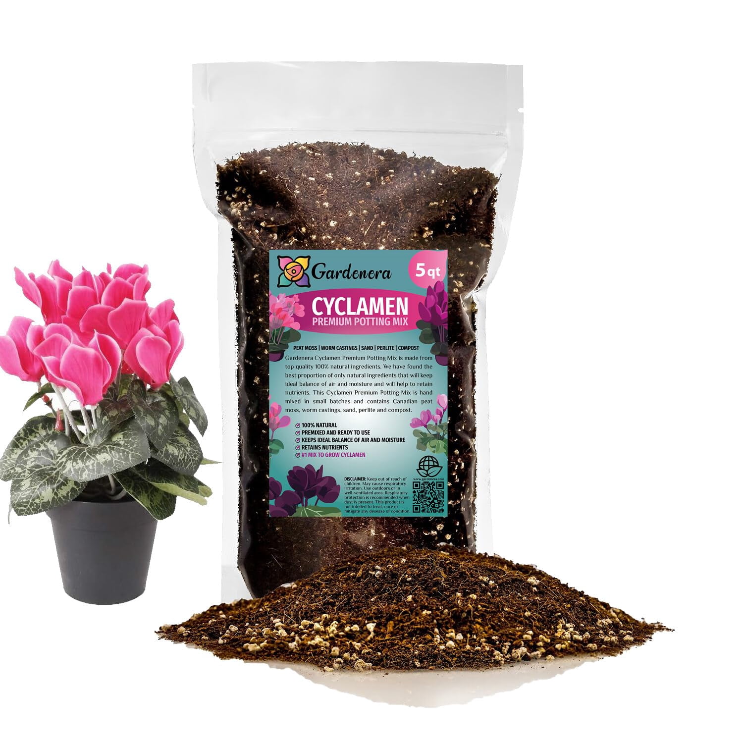 ⭐ Gardenera Labs Premium Potting Soil Blend for Cyclamen - The Ultimate Mix for Healthy, Vibrant, and Beautiful Flowers - 5 QUARTS