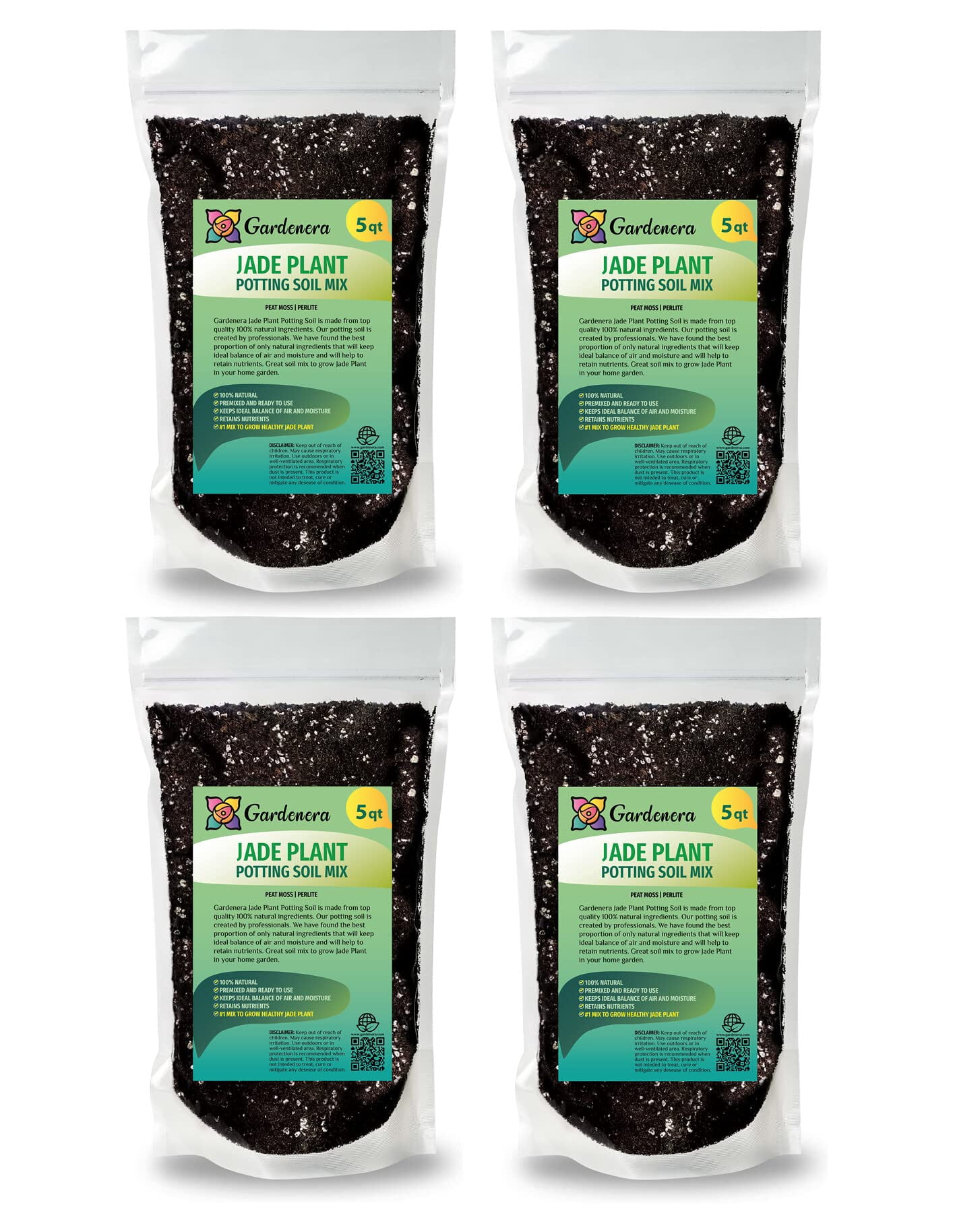 ⭐ Gardenera Labs Premium Potting Soil Mix for Jade Plants - 20 QUART - A Perfect Combination of Organic Ingredients for Strong and Healthy Growth (4 Bags of 5 Quart)