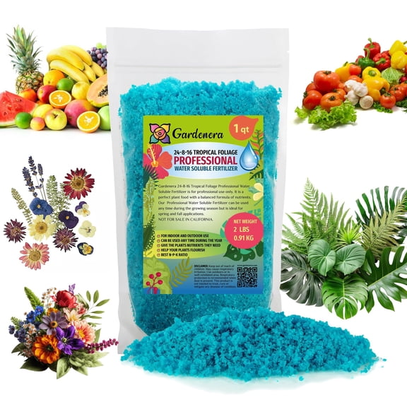 Gardenera Labs Professional 24-8-16 All Purpose Water Solubable Fertilizer - Promotes Biomass Growth and Vibrant Leaf Color - 1 Quart