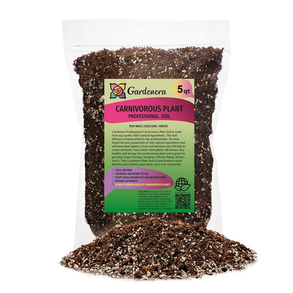 Gardenera Labs Professional Carnivorous Plant Soil - Ready to Use for Venus Flytraps, Sundews, Pitcher Plants, Butterworts | Peat Moss, Coco Coir, Perlite - 5 Quart Bag