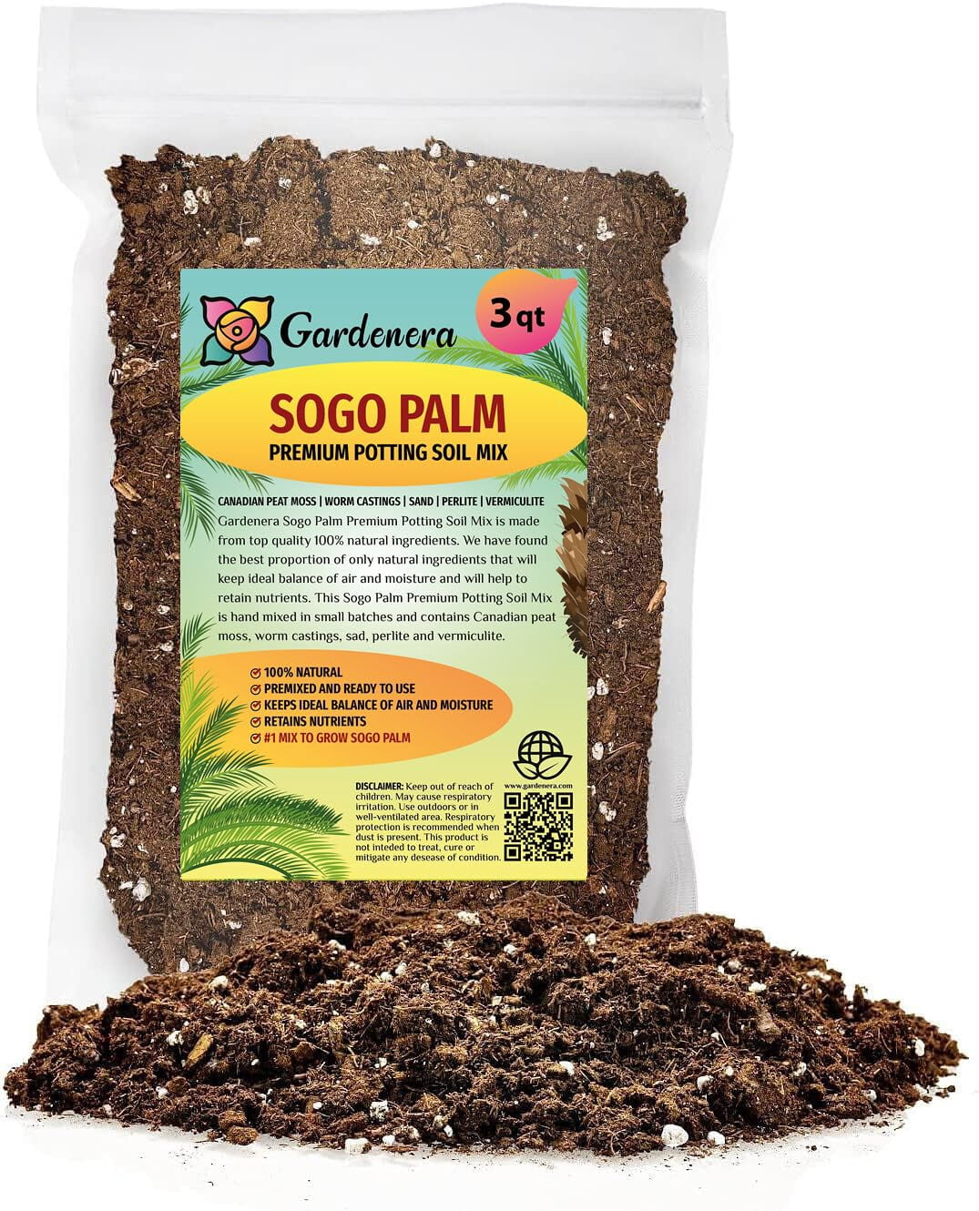 🌿 Gardenera Labs Sogo Palm Plant Potting Mix - Proven Formula for Thriving Sogo Palm - Enhances Elegance and Vigorous Growth - 3 QUART