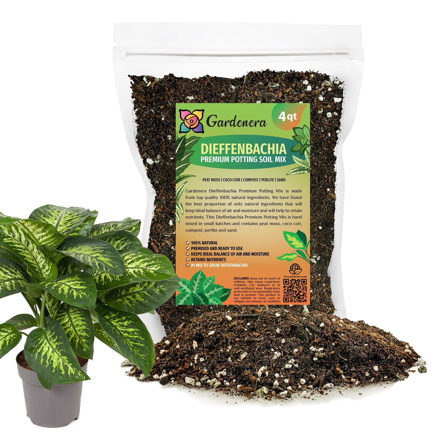 Gardenera Labs Premium DIEFFENBACHIA Potting Soil Mix - Ideal for Growing Robust and Healthy Dieffenbachia - 4 Quart