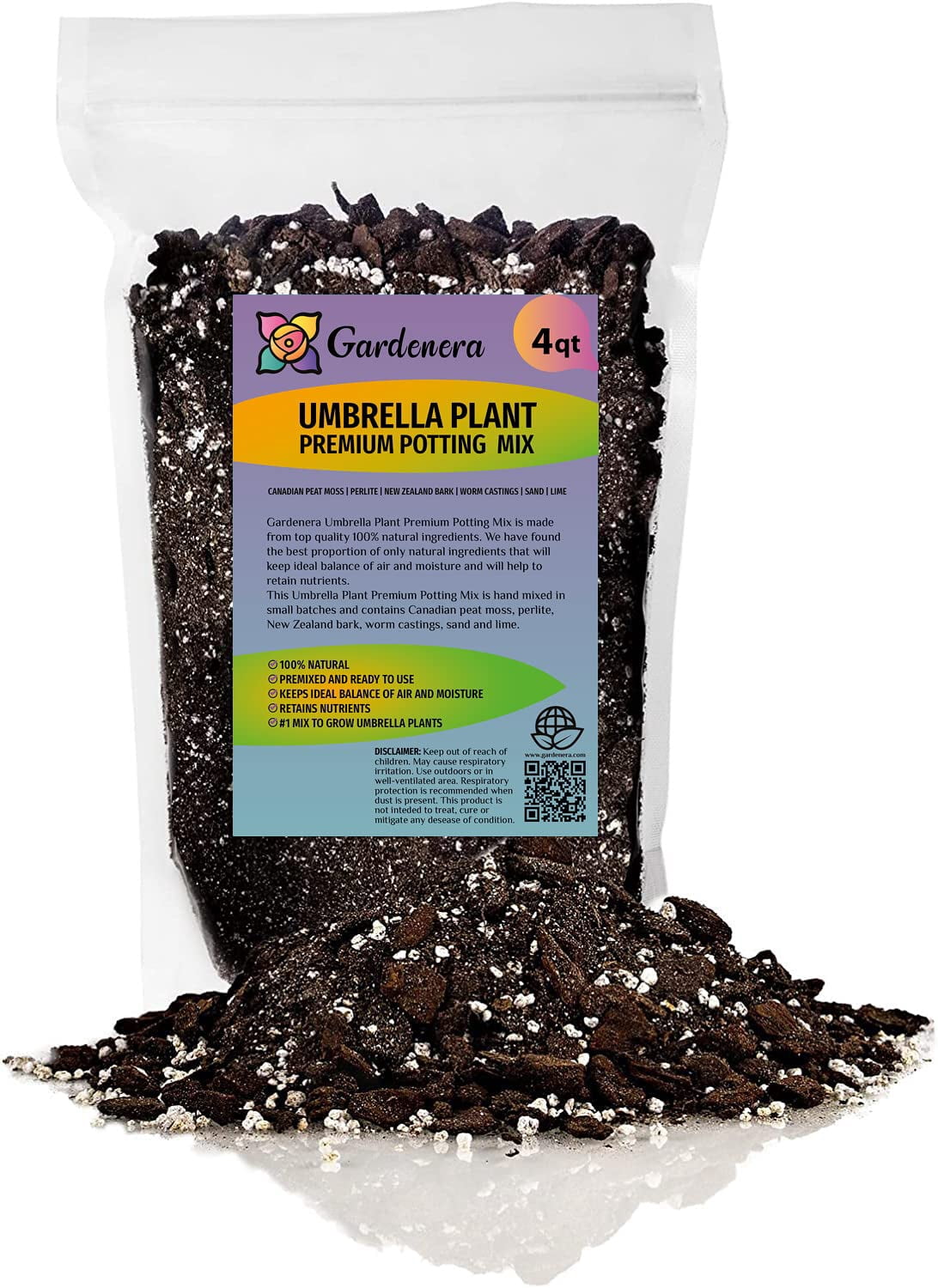 ⭐ Gardenera Labs Umbrella Plant Potting Mix - Premium Blend for Accelerated Growth, Strong Roots, and Beautiful Foliage - 4 QUART