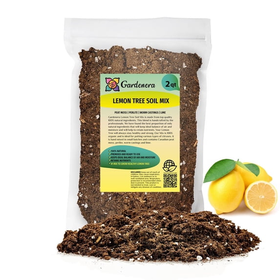 ⭐ Gardenera Labs's Premium Lemon Tree Soil Mix - 🍋 Perfect Drainage and Nutrient Retention for Citrus Limon Trees - 2 QUART