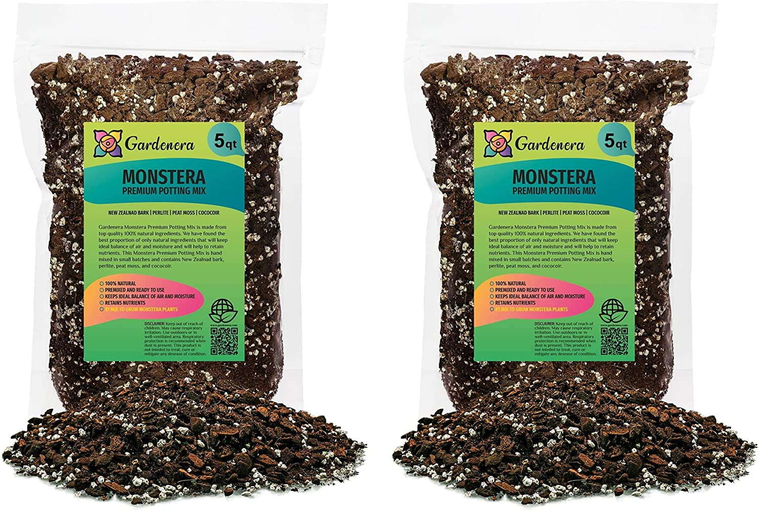 Gardenera Premium Monstera Potting Soil - 10 Quart - Quick Drain Potting Soil for Growing and Repotting Monstera Deliciosa/Swiss Cheese Plant (2 Bags of 5 Quart)