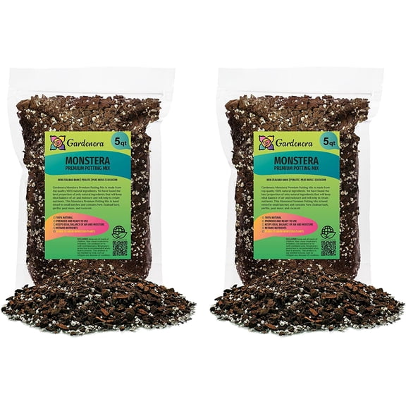 Gardenera Premium Monstera Potting Soil - 10 Quart - Quick Drain Potting Soil for Growing and Repotting Monstera Deliciosa/Swiss Cheese Plant (2 Bags of 5 Quart)