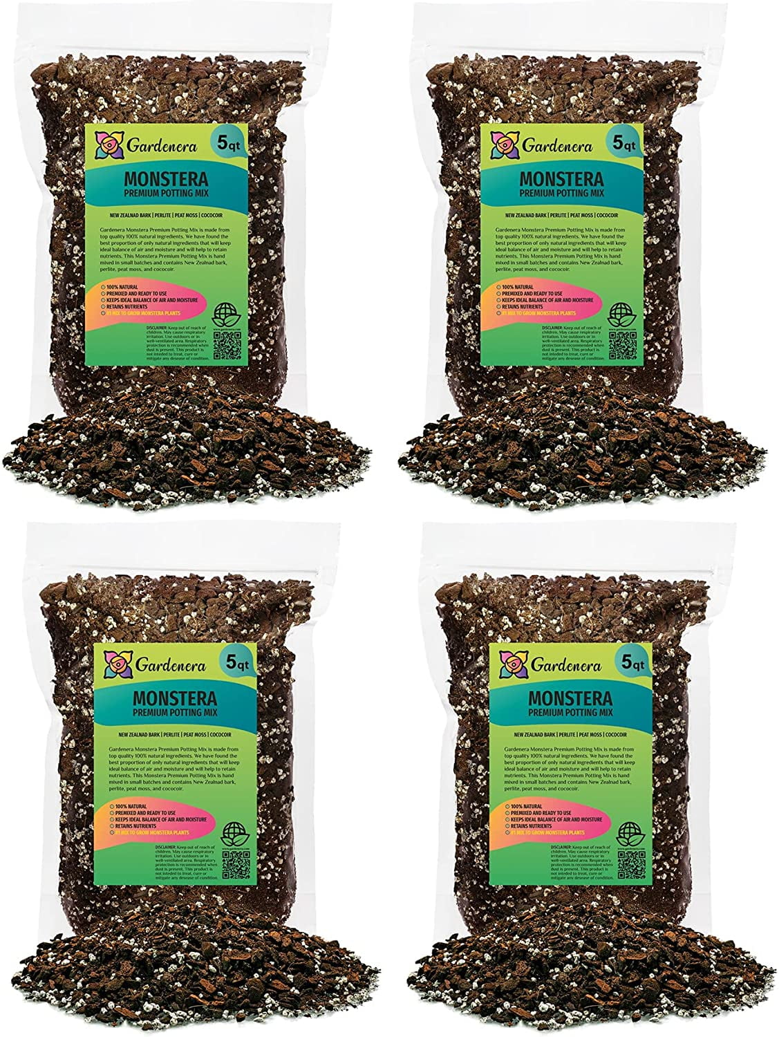 Gardenera Premium Monstera Potting Soil - 20 Quart - Quick Drain Potting Soil for Growing and Repotting Monstera Deliciosa/Swiss Cheese Plant (4 Bags of 5 Quart)