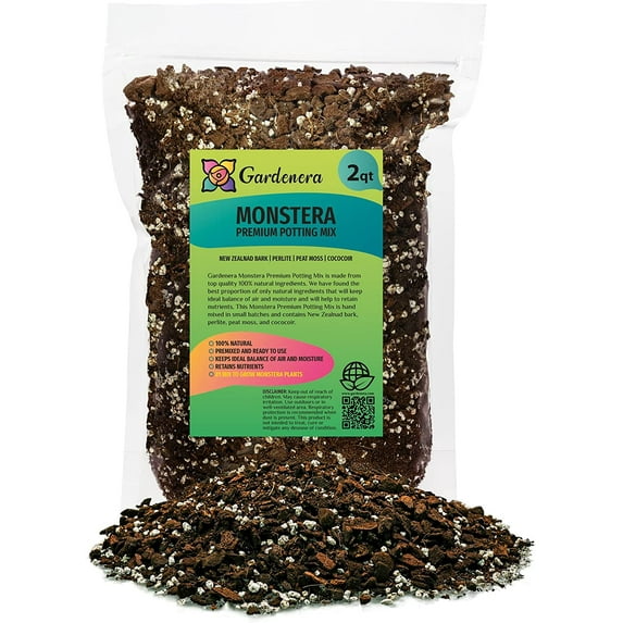 Gardenera Premium Monstera Potting Soil - Quick Drain Potting Soil for Growing and Repotting Monstera Deliciosa/Swiss Cheese Plant - 2 Quart Bag