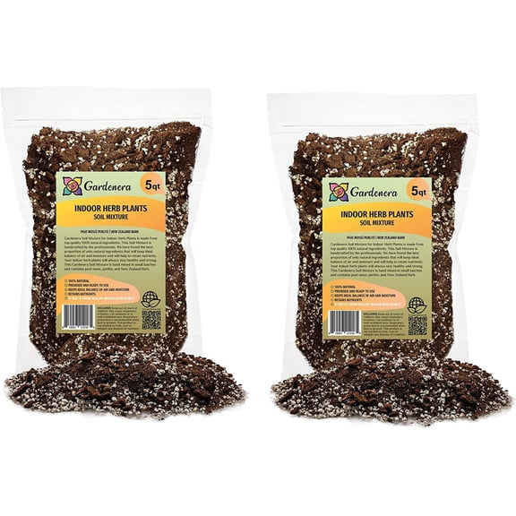 Gardenera Soil Mixture for Indoor Herb Planters - 10 Quart - Specially Blended Soil Mixture for Planting and Growing Indoor Kitchen Herbs Indoors (2 Bags of 5 Quart)