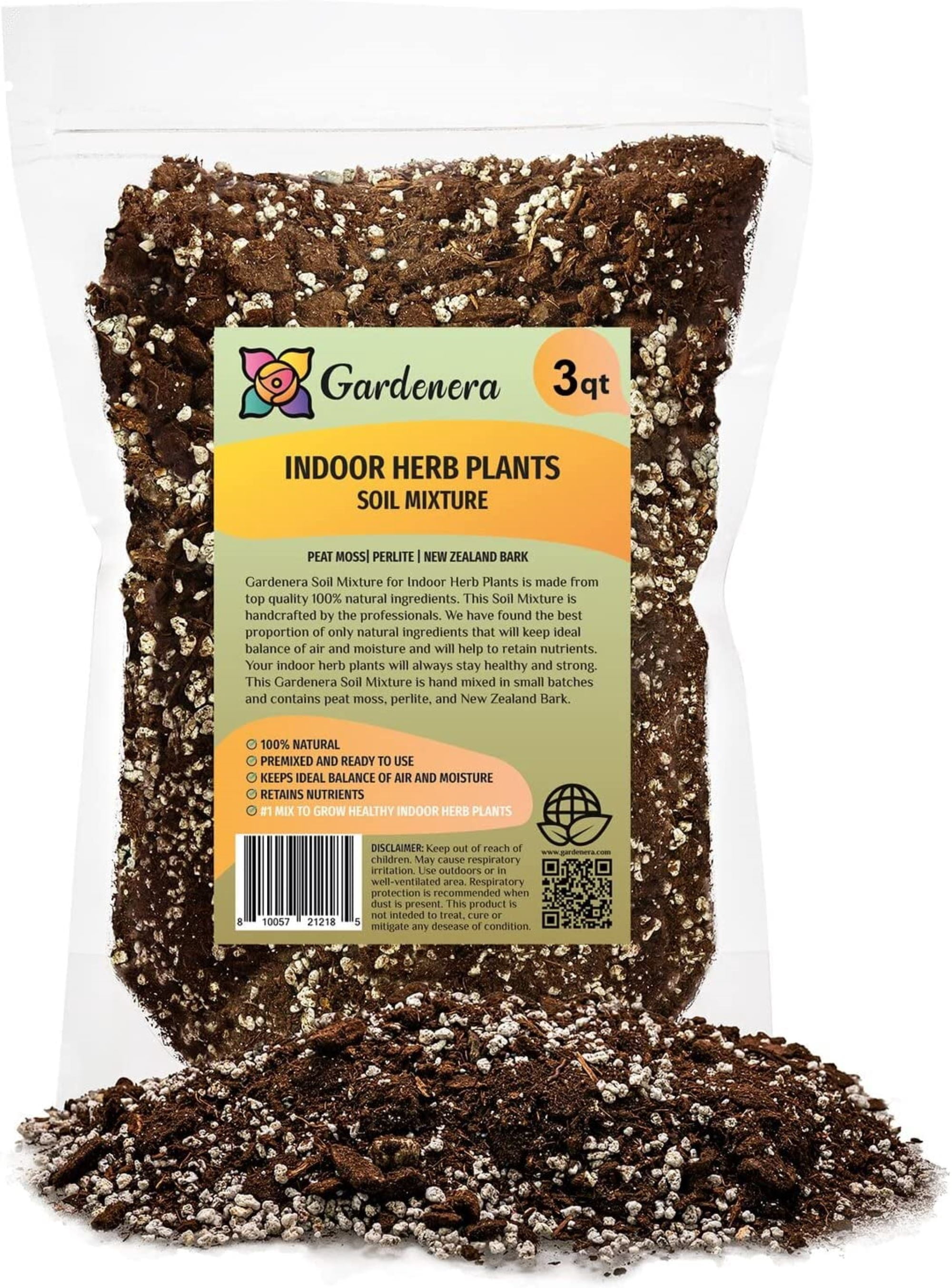 Gardenera Soil Mixture for Indoor Herb Planters - Specially Blended Soil Mixture for Planting and Growing Indoor Kitchen Herbs Indoors, Indoor Herb Garden, Herb Growing Soil Mixture - 3 Quart Bag