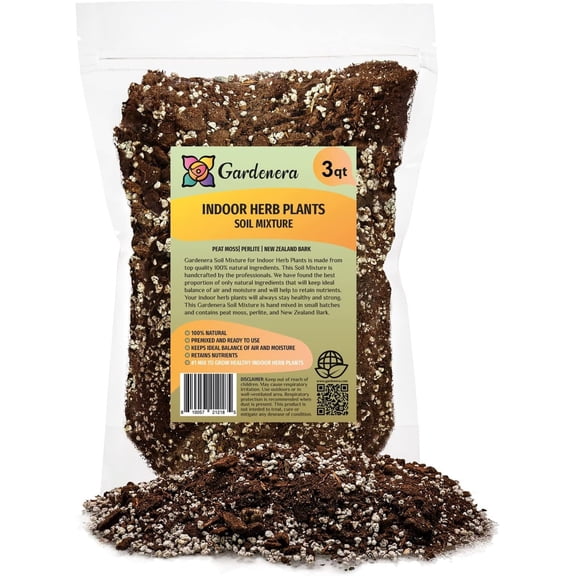 Gardenera Soil Mixture for Indoor Herb Planters - Specially Blended Soil Mixture for Planting and Growing Indoor Kitchen Herbs Indoors, Indoor Herb Garden, Herb Growing Soil Mixture - 3 Quart Bag