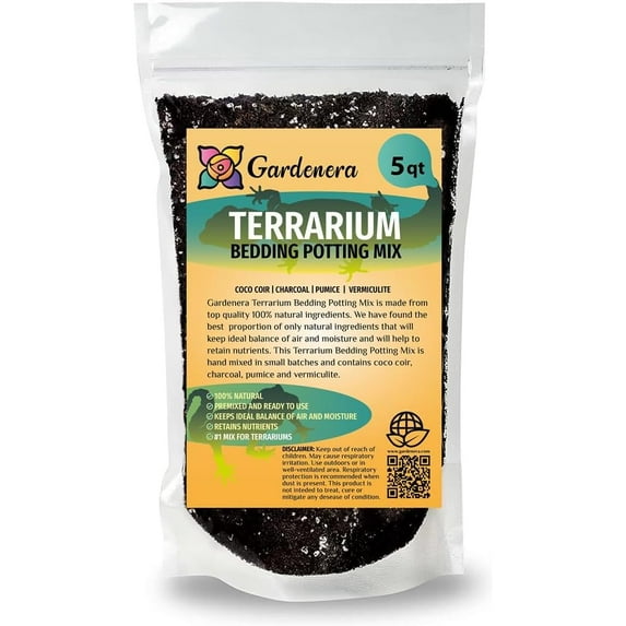 Gardenera Terrarium Bedding - Superior Drainage, Nutrient Retention, and Water Retention for Thriving Terrarium Plants - 5 QUARTS