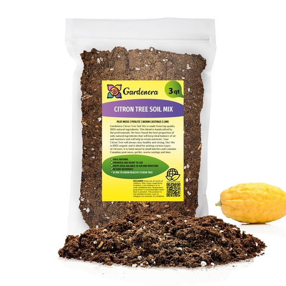 ⭐ Gardenera's Citron Tree Soil Mix - The Perfect Blend of Quick-Draining Formula, Essential Nutrients for Healthy, Productive Citrus Medica Trees - [3 Quart Bag]