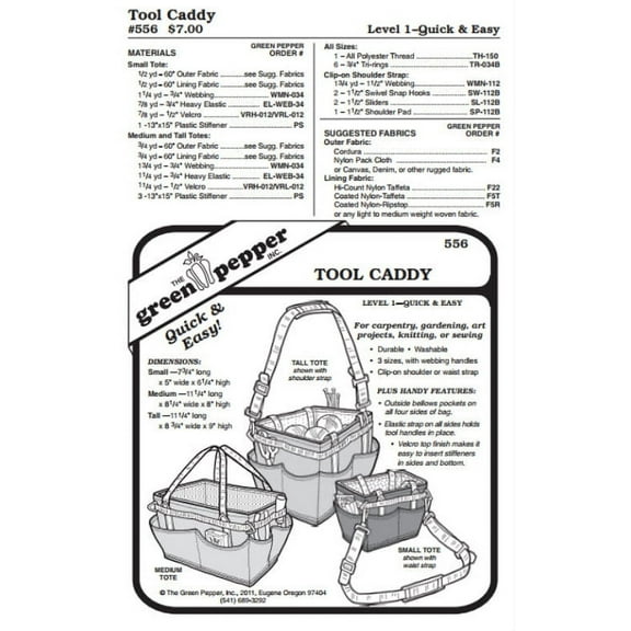 Gardeners' Artists' Carpenters' Seamstress' Knitters' Tool Caddy Bag Tote #556 Sewing Pattern (Pattern Only)