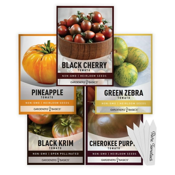 Gardeners Basics, 5EGSCRare Tomato Seeds for Planting Variety Tomato Seeds, Cherokee Purple, Black Krim, Pineapple, Green Zebra, Black Cherry, Determinate and Indeterminate & More, Non GMO